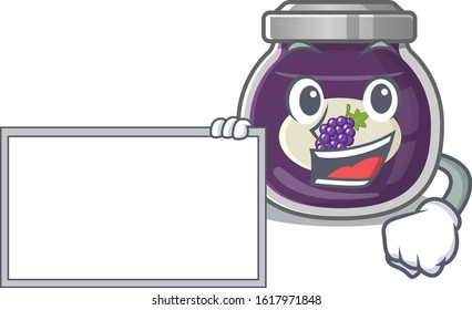 Funny grape jam cartoon character design style with board