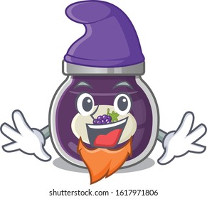 Funny grape jam cartoon mascot performed as an Elf