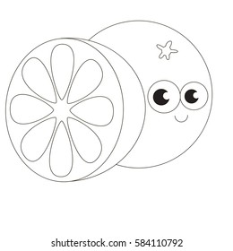 Funny Grapefruit cartoon. Outlined object with black stroke.