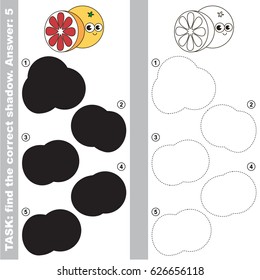 Funny Grapefruit with different shadows to find the correct one, compare and connect object with it true shadow, the educational kid game with simple gaming level.