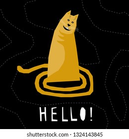 Funny graphic cat card template. Abstract creative modern illustration for design poster, card, invitation, bag print, shop advertising etc. 