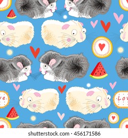 Funny graphic pattern lovers hamster on a blue background