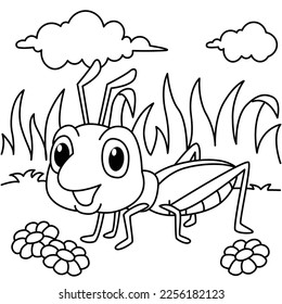 Funny grasshopper cartoon characters vector illustration. For kids coloring book.