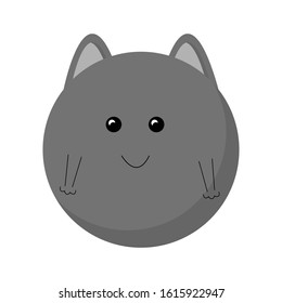 Funny gray ball in cartoon kawaii style. flat stock vector illustration eps10 isolated on white background.