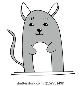 Ratón de dibujos animados gris divertido. Ilustración vectorial con un pequeño ratón.