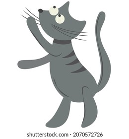 Funny gray cat. Cat in a flat style. Cute tabby kitten. Pet gray color side view vector isolated illustration for design.