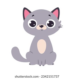 Funny Gray Cat with Paws and Tail Sitting Vector Illustration