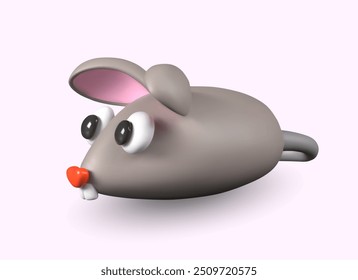 Funny gray mouse closeup. Fun toy for cats and kittens. Vector detailed model, side view