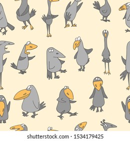 funny gray ravens with a large beak