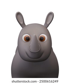 Funny gray rhinoceros, front view. Realistic wild savannah animal. Isolated vector character closeup