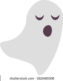 Funny gray yawning ghost on a white background isolated. Bringing wants to sleep and yawns. Vector illustration is great for flat style games or animations. Character for design for the holiday