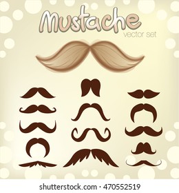 Funny and great brown mustache vector set