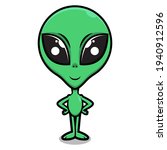 Funny Green Alien cartoon characters standing, best for mascot or logo of extraterrestrial themes