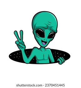 Funny Green Alien cartoon characters 