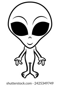 Funny Green Alien cartoon characters standing. best for coloring book, outline, and logo with extraterrestrial themes