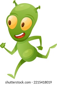 Funny Green Alien Character with Big Eyes and Small Antenna on Head Running Ahead Vector Illustration