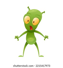 Funny Green Alien Character Feeling Scared Shouting with Fear Vector Illustration