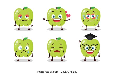 funny green apple cartoon character with different pose activity vector illustration