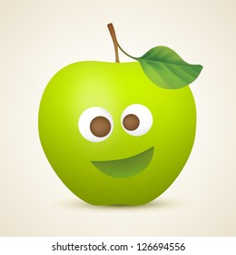 Funny green apple. Vector illustration created using gradient meshes