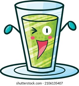 Funny green beverage in hurray pose
