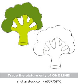 Funny Green Broccoli to be traced only of one line, the tracing educational game to preschool kids with easy game level, the colorful and colorless version.