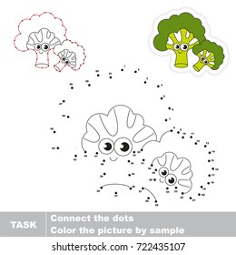 Funny Green Broccoli. Dot to dot educational game for kids.