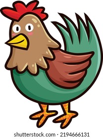 Funny green brown rooster cartoon vector