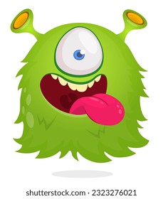 Funny green cartoon flying monster with one eye. Halloween vector illustration isolated