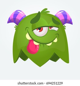 Funny green cartoon flying monster. Halloween vector illustration