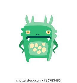 Funny green cartoon monster, fabulous incredible creature, cute alien vector Illustration