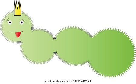 Funny green caterpillar with crown, vector illustration
