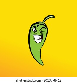 Funny green chili pepper vector