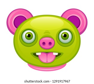 Funny green creature head on a white background