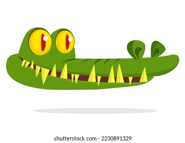 Funny green crocodile cartoon standing. Vector illustration of alligator character design for children book.