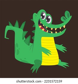 Funny green crocodile cartoon standing. Vector illustration of alligator character design for children book.