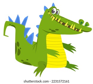 Funny green crocodile cartoon standing. Vector illustration of alligator character design for children book.