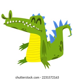 Funny green crocodile cartoon standing. Vector illustration of alligator character design for children book.