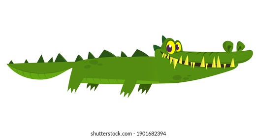 Funny green crocodile cartoon swimming. Vector illustration for children book.