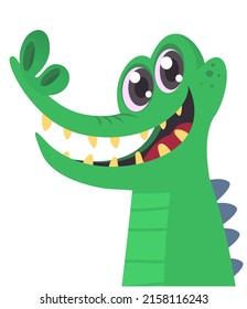 Funny green crocodile cartoon . Vector illustration for children book isolated