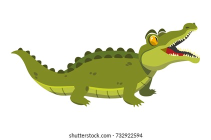 funny green crocodile on a white background. vector