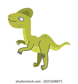 Funny Green Dinosaur as Cute Prehistoric Creature and Comic Jurassic Predator Vector Illustration