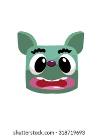 Funny green dog head with opened mouth, vector illustration