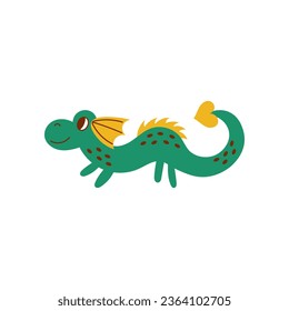 Funny Green Dragon art. Cute Chinese 2024 New Year symbol. Childish vector illustration with fantasy creature