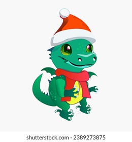 funny green dragon cartoon, symbol of 2024