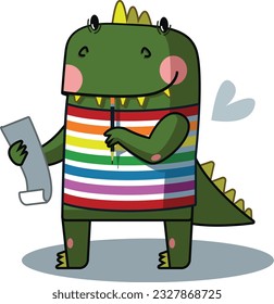 
funny green dragon hold bill