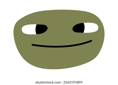 Funny green emoji. Crazy face with slanted eyes. Isolated vector illustration for your design