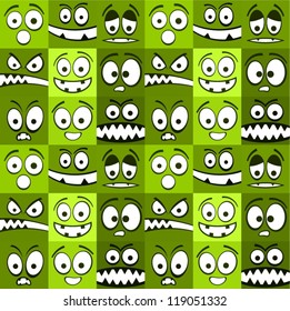 Funny green emotions seamless pattern.