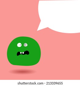 Funny Green Face With Text Bubble. eps 8