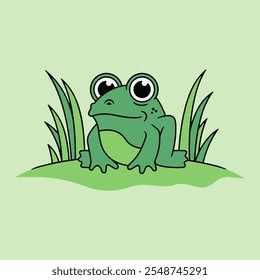 Funny Green Frog With Big Eyes Flat Vector Illustration