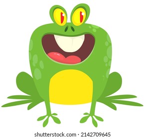 Funny green frog Cartoon character design. Vector illustration